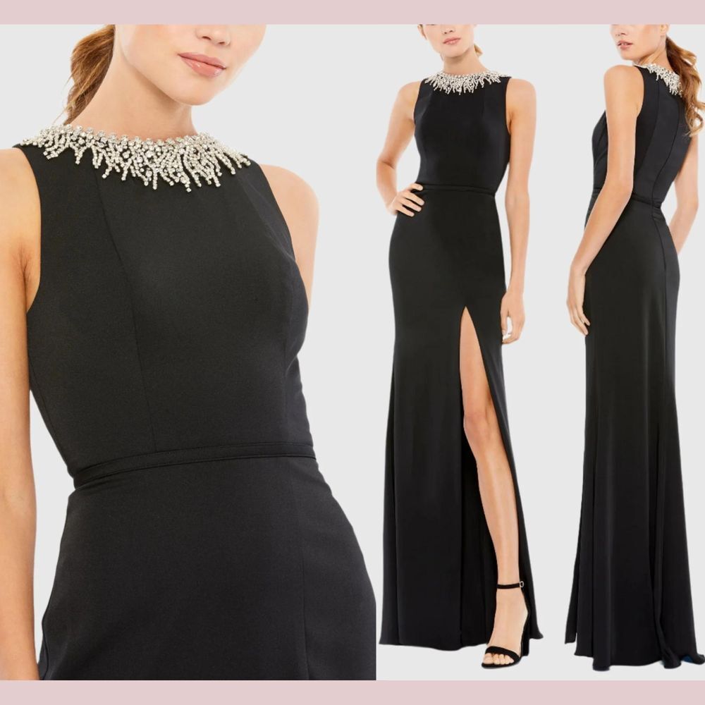 NWT IEENA Mac Duggal [ 14 ] 26516 Sleeveless Rhinestone Collar Column Gown Black